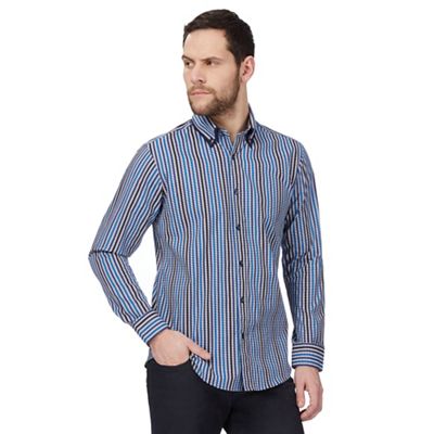 Blue square print tailored fit shirt